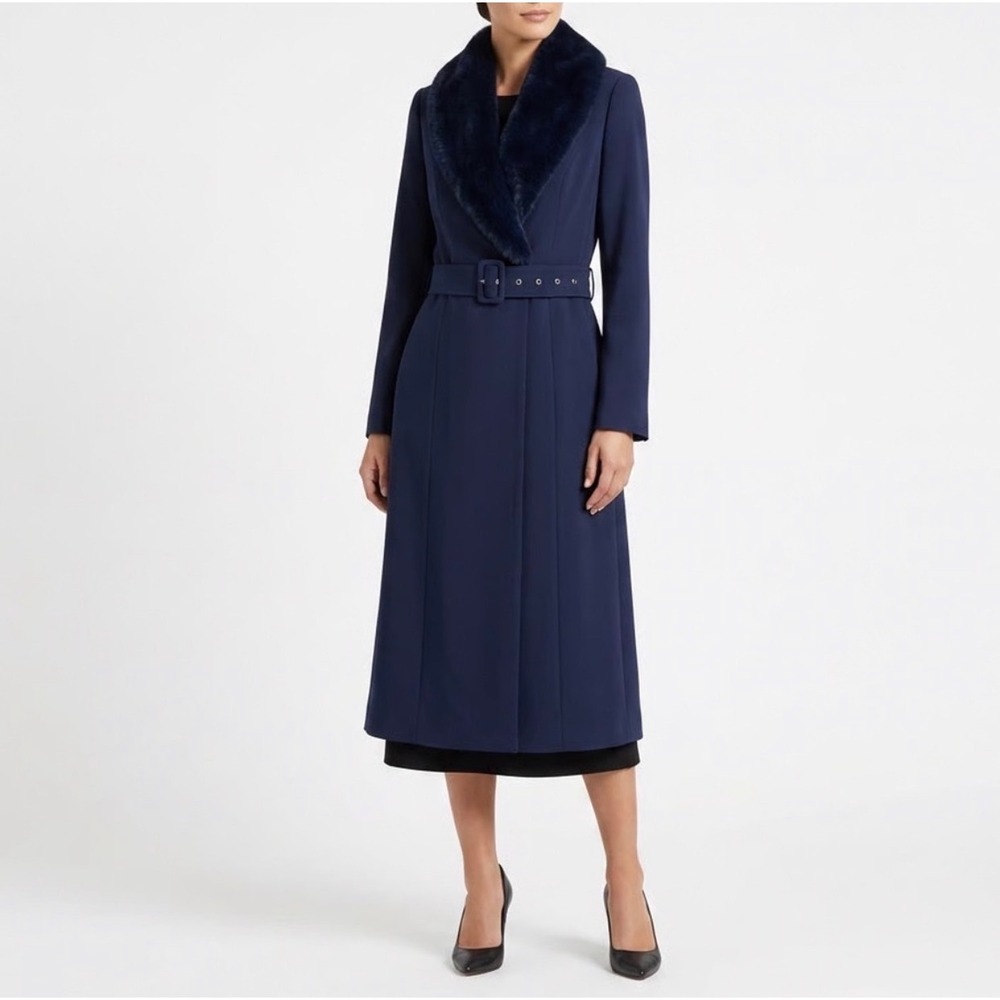 Naked Wardrobe Trench Coat Women S Navy Blue Excellent Faux Fur The Statement